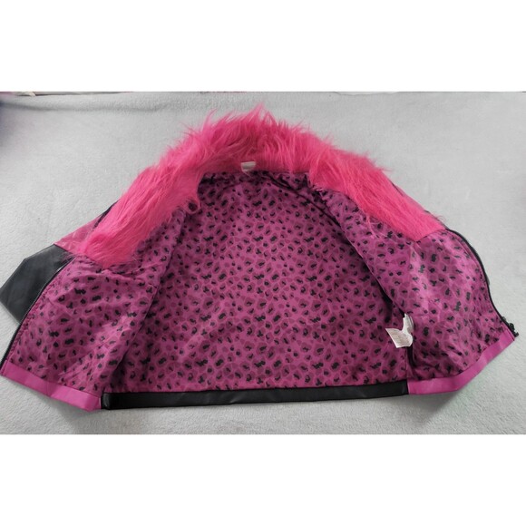 Bratzcore Y2K Faux Leather Moto Jacket Size L Zip Front Black Pleather Cosplay - Picture 3 of 8